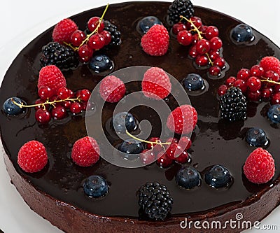 Fruit chocolate cake Stock Photo