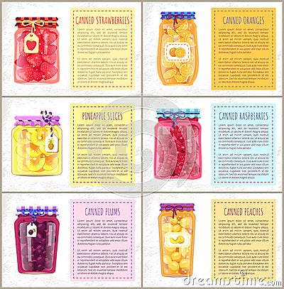 Fruit Citrus and Berry Conserve Jars with Labels Vector Illustration