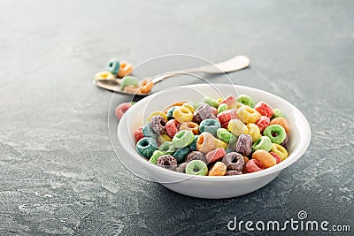 Fruit colorful sweet cereals in a bowl Stock Photo