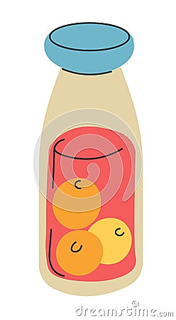 Fruit compote drink in glass jar, healthy beverage Vector Illustration
