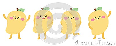 Fruit concept.Set of cute mango cartoon Vector Illustration