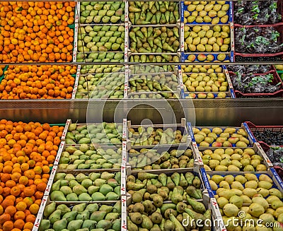 Fruit container in supermarket Editorial Stock Photo