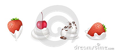 Strawberry and Cherry, Chocolate with Cream Vector Vector Illustration