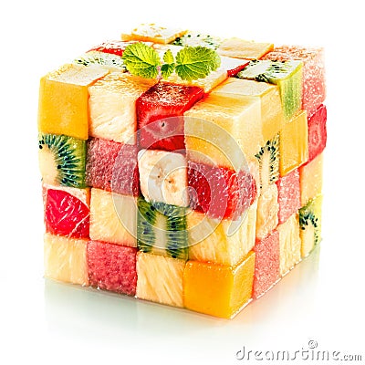 Fruit cube with assorted tropical fruit Stock Photo