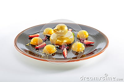 Fruit Dessert with Strawberries and Mango Stock Photo