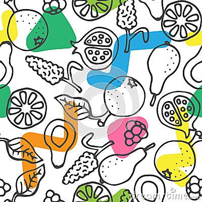 Fruit doodle hand drawn seamless vector pattern. Vector Illustration