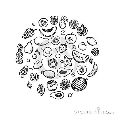 Fruit Doodle Set Vector Illustration