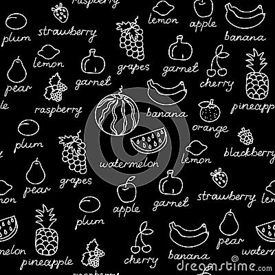 Fruit doodles seamless vector pattern. Vector Illustration
