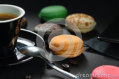 Fruit flavour multi colored Macaron dessert, close up shot Stock Photo