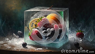 fruit frozen in an ice cube suitable as a background Stock Photo