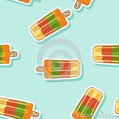 Fruit ice popsicle lollipop ice cream seamless pattern. Cute cartoon style hand drawn background texture tile Vector Illustration