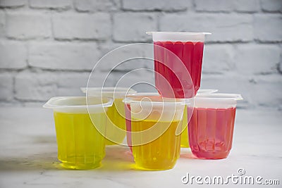 fruit jelly in a plastic design gourmet glass gelatin ingredient homemade Stock Photo