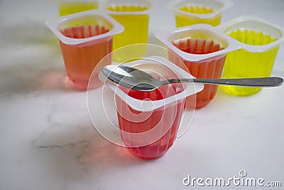 Fruit jelly in a plastic design product dessert gourmet glass gelatin ingredient homemade homemade Stock Photo