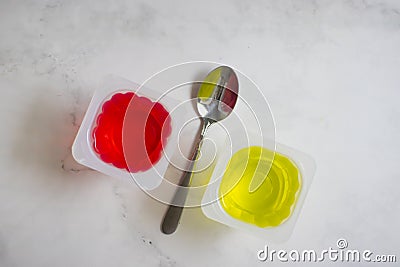 Fruit jelly in a plastic design tasty product dessert gourmet glass gelatin ingredient homemade homemade Stock Photo