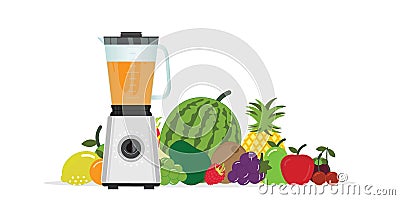 Fruit Juice Squeezer or Blender Kitchen Appliance with group of fruits Vector Illustration