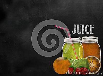 Fruit Juicing theme chalkboard blackboard with copy space Stock Photo