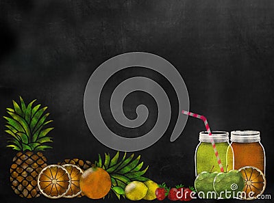 Fruit Juicing theme chalkboard blackboard with copy space Stock Photo