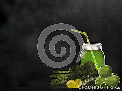 Fruit Juicing theme chalkboard blackboard with copy space Stock Photo