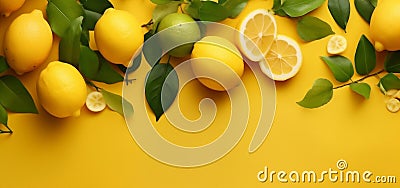 background healthy lemon juicy natural fresh creative food yellow summer fruit. Generative AI. Stock Photo