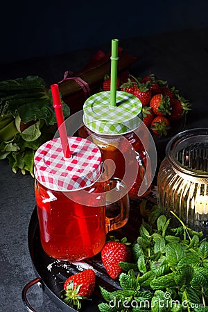 A fruit lemonade with strawberries rhubarb and mint Stock Photo