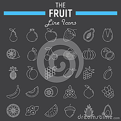 Fruit line icon set, food symbols collection Vector Illustration