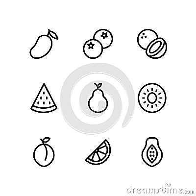 Fruit line icons set, outline style Vector Illustration