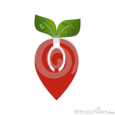 Fruit logo strawberry with leaf icon illustration minimal art Cartoon Illustration