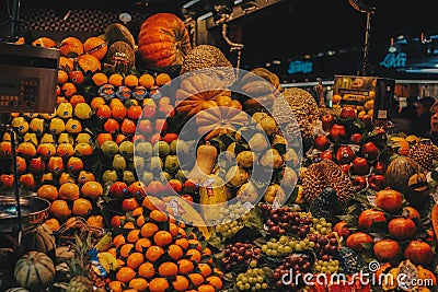 Fruit market with colorful and fresh fruits and vegetable Editorial Stock Photo