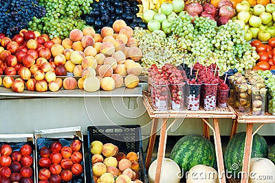 Fruit market - many colorful fruits Stock Photo