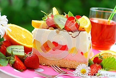 Fruit marshmallow cake Stock Photo