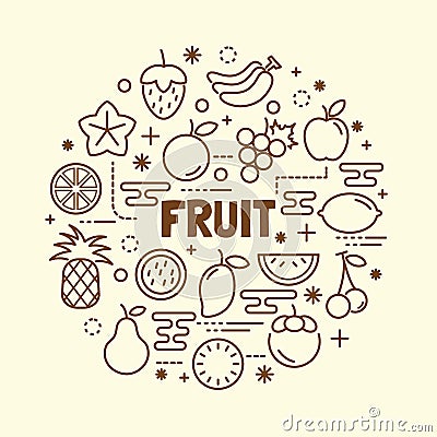 Fruit minimal thin line icons set Vector Illustration