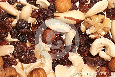 Fruit and nuts abstract background Stock Photo