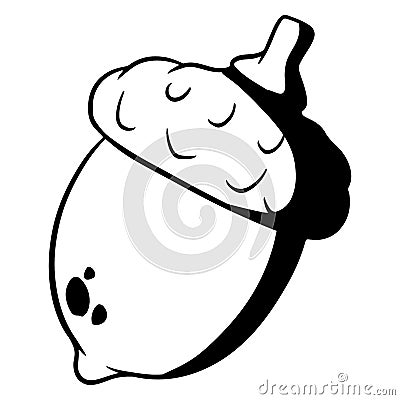 The fruit of the oak is edible. An acorn with a hat and a twig. Vector Illustration