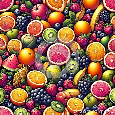 Fruit Pattern A repeating pattern of various fruits such as berr Stock Photo