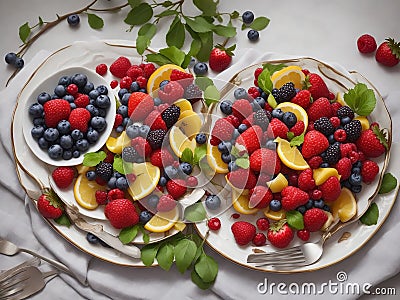 fruit plate.ai generation Stock Photo