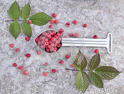 Fruit raspberries in the metallic spoon Stock Photo