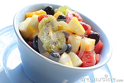 Fruit Salad in Blue Bowl Stock Photo