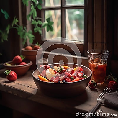 A fruit salad featuring a mix of colorful fruits Stock Photo