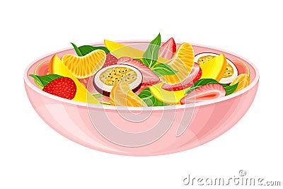 Fruit Salad with Strawberry and Sliced Mango as Exotic Cuisine Dish Vector Illustration Vector Illustration