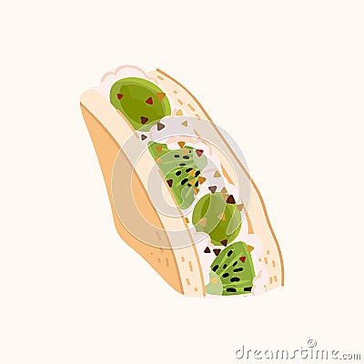 Fruit sando, Japanese fruit sandwich with grape and kiwi fruit vector. Japan Asian food illustration isolated on beige background Vector Illustration