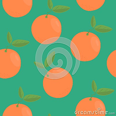 Bright seamless pattern with orange fruits on a green background Vector Illustration