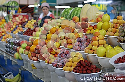 Fruit section in the market the Green Bazaar in Almaty, Kazakhstan Editorial Stock Photo