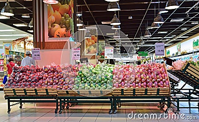 Fruit Section in Supermarket in Asia Editorial Stock Photo