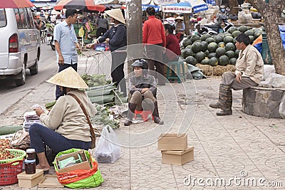Fruit sellers on the street in Da Lat, Vietnam. Editorial Stock Photo