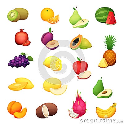 Fruit set. Cartoon vector illustration of colorful design fresh farm harvest. Vector Illustration
