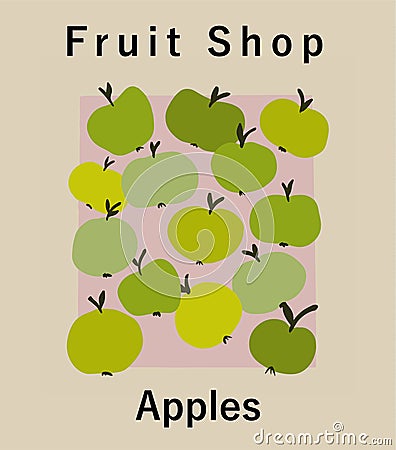 fruit shop green apples on pink background Vector Illustration