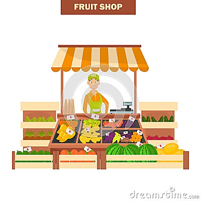 Fruit shop illustration isolated on white backgroun for web and moible design Cartoon Illustration