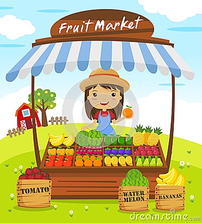 Fruit shop stall Vector Illustration