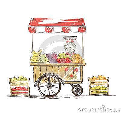 Fruit Shop on wheels. Vector Illustration