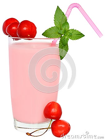 Fruit smoothie decorated pair of cherries Stock Photo